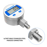 Measureman 2-1/2" dial, Digital Hydraulic Industrial Pressure Gauge with 1/4"NPT Lower Mount, Stainless Steel case and Connection, 10000psi/700bar, 1%,Battery Powered, with LED Light