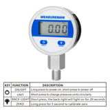 Measureman 2-1/2" dial, Digital Hydraulic Industrial Pressure Gauge with 1/4"NPT Lower Mount, Stainless Steel case and Connection, 10000psi/700bar, 1%,Battery Powered, with LED Light