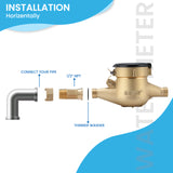 MEASUREMAN 1/2” Non-Pulsed Multi-Jet Gallon Water Meter, Lead-Free Brass Body, Accurate Cold Water Flow Monitoring, Ideal for Residential and Commercial Use