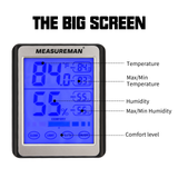 MEASUREMAN Digital Indoor Thermometer and Hygrometer with Humidity Gauge with Touch LCD Backlight , Accurate Temperature Humidity Monitor Meter for Home, Office, Indoor Garden, Battery Include