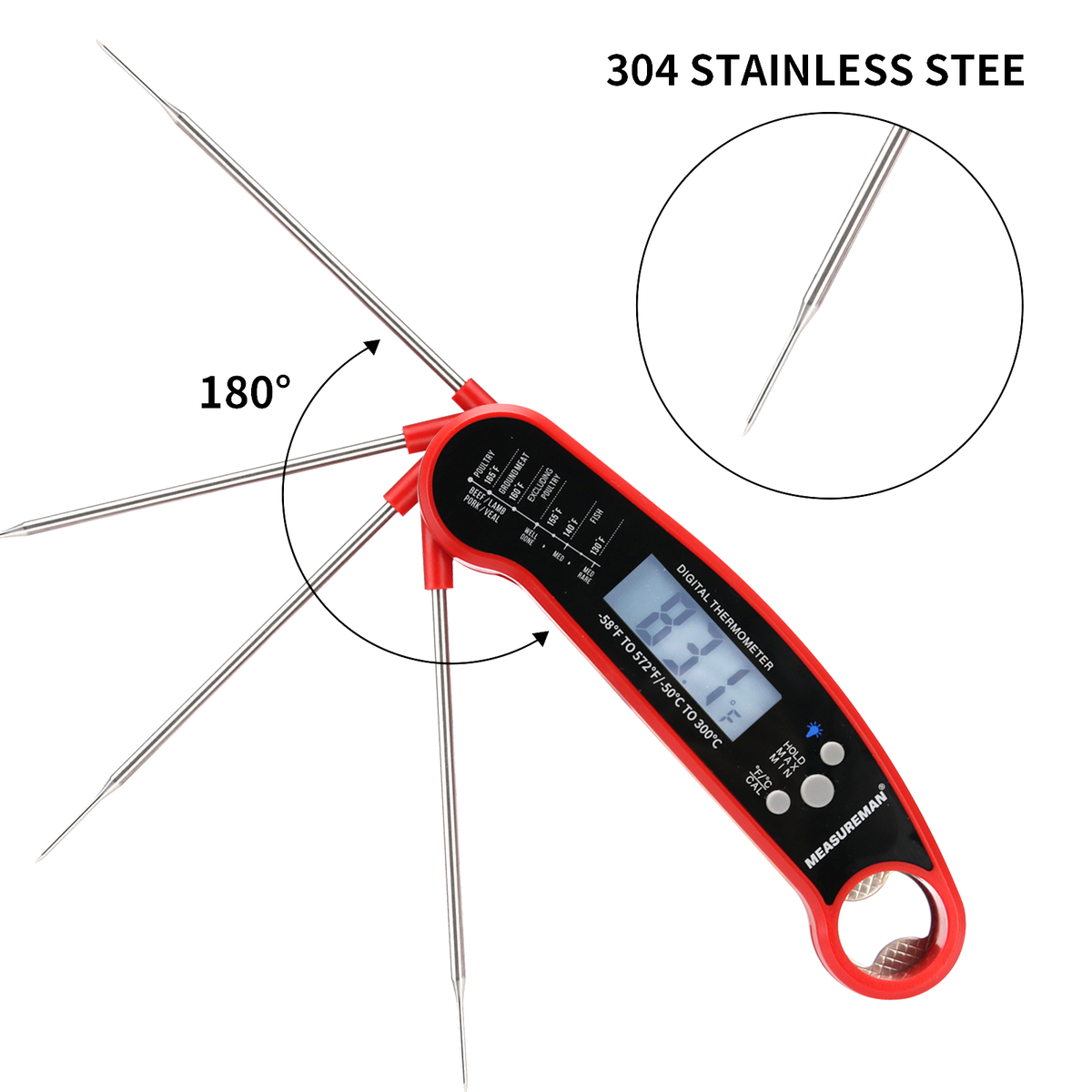 Arctic Monsoon BBQ Digital Wireless Meat Thermometer, Accurate Instant Read  with Collapsible Probe - Bed Bath & Beyond - 18130996