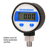 Measureman 2-1/2" dial, Digital Industrial Vacuum Gauge with 1/4"NPT Lower Mount, Stainless Steel case and Connection, -15psi, 1%,Battery Powered, with LED Light