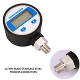 Measureman 2-1/2" dial, Digital Industrial Vacuum Gauge with 1/4"NPT Lower Mount, Stainless Steel case and Connection, -15psi, 1%,Battery Powered, with LED Light