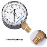 Measureman Diaphragm Type Capsule Low Pressure Gauge, 2-1/2" Dial, 1/4"NPT Lower Mount, Adjustable, 0-15 in H2O(Inches of Water)