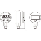 Measureman 2-1/2" dial, Digital Industrial Vacuum Gauge with 1/4"NPT Lower Mount, Stainless Steel case and Connection, -15psi, 1%,Battery Powered, with LED Light