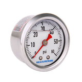 MEASUREMAN 1.5" Dial Size, 304 Stainless Steel case, Liquid Filled Fuel Pressure Gauge, 0-60Psi, 3-2-3%, 1/8" NPT Center Back Mount