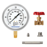 MEASUREMAN 3.5" Fire System Pressure Gauge Kit，0-300 PSI Dual Scale，1/4 NPT Lower Mount，Complete with 304 SS Pipe, 3-Way Valve and NPT Fittings，3%−2%−3% Accuracy
