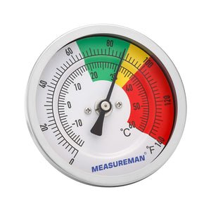 MEASUREMAN Stainless Steel Bimetal Thermometer, 3” Dial, Dual Scale 0-140°F/-20-60°C, 1/2” NPT Center Back Mount, Adjustable for HVAC, Brewing, Food Processing