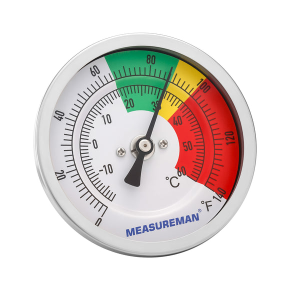 MEASUREMAN Stainless Steel Bimetal Thermometer, 3” Dial, Dual Scale 0-140°F/-20-60°C, 1/2” NPT Center Back Mount, Adjustable for HVAC, Brewing, Food Processing