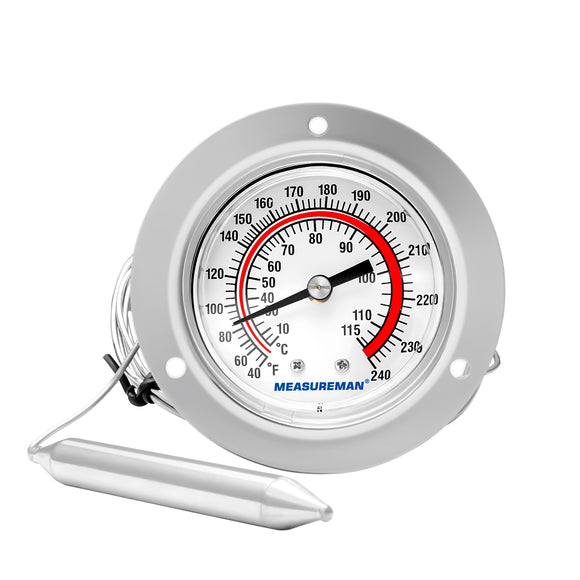 MEASUREMAN Vapor Capillary Flanged Panel Mount Refrigeration Thermometer, 2