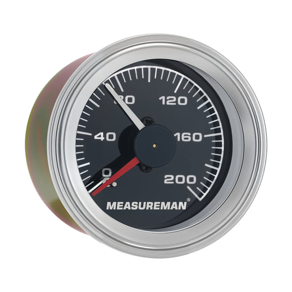 Measureman 200 PSI Mechanical Dual Analog Air Pressure Gauge for Air Ride Suspension Systems Black Dial Backlit Clear Lens Red & White Needles 2