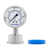 MEASUREMAN Stainless Steel Sanitary Pressure Gauge, 2.5” Dial, 0-60 PSI, Glycerin-Filled for Accuracy, 1.5” Tri Clamp Bottom Mount for Food, Dairy, and Pharmaceutical Applications