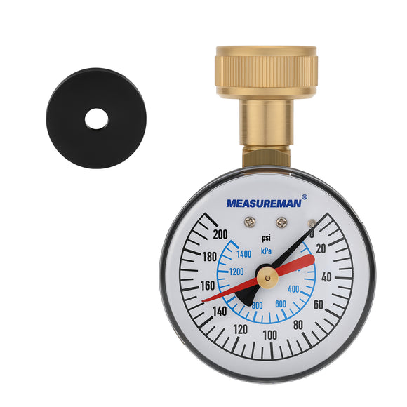 MEASUREMAN 0-200 PSI Water Pressure Gauge with Lazy Hand, 2-1/2'' Dial, Lead-Free, Stainless Steel Case, 3/4” Hose Thread, Water Pressure Gauge for Home