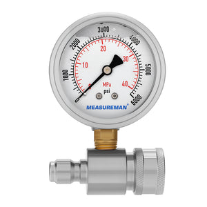 Measureman Pressure Washer Gauge Kit, 2-1/2 Inch, 6000 PSI, 3/8 Inch Stainless Steel Quick Connect, Liquid Filled Design