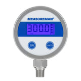 MEASUREMAN Economy Digital Pressure Gauge 2.5" Blue Backlit LCD, 0-300 PSI All Stainless Steel Case 1/4" NPT Connection 1% Accuracy