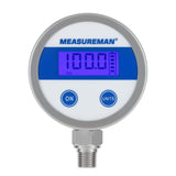 MEASUREMAN Economy Digital Pressure Gauge 2.5" Blue Backlit LCD, 0-100 PSI All Stainless Steel Case 1/4" NPT Connection 1% Accuracy