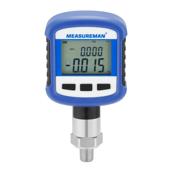 MEASUREMAN Digital Industrial Pressure Gauge 0-160psi, 0.2% FS, 1/4''NPT Lower, Stainless Steel Connection, Battery Powered, with Bluetooth and LCD Light