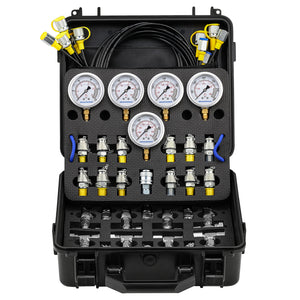 MEASUREMAN Hydraulic Pressure Test Kit with 5 Gauges (10/100/280/400/700bar, Max 10000psi/60Mpa), 13 Test Couplings, 14 Tee Connectors, 5 Test Hoses, for Excavator and Construction Machinery