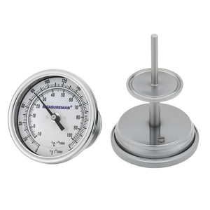 MEASUREMAN 1.5" Tri-Clamp Sanitary Thermometer - 3" Easy-to-Read Analog Dial for Homebrewing, Mash Tuns, and Kettles, 4" Stem Probe, 0-200°F Range