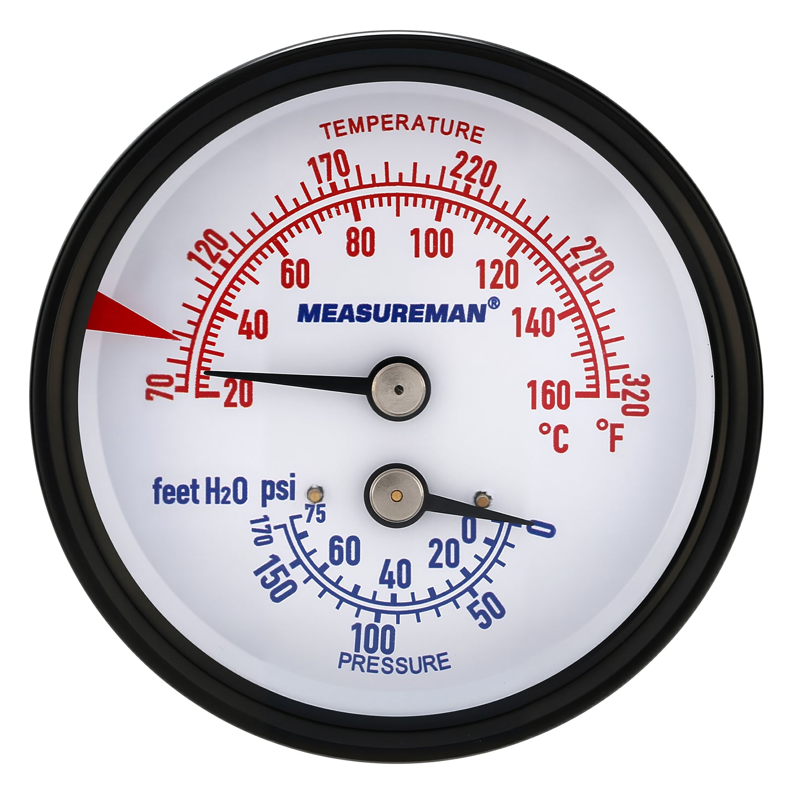 MEASUREMAN Tridicator Thermo-Manometer Pressure Gauge 2-1/2" 0-160psi
