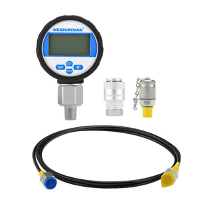 MEASUREMAN 10000PSI Digital Hydraulic Pressure Test Coupling Kit, 63-Inch Hose, G1/8 & Caterpillar Connectors, 0.4% Accuracy, 1/4’’ NPT Gauge for Excavators and Industrial Systems