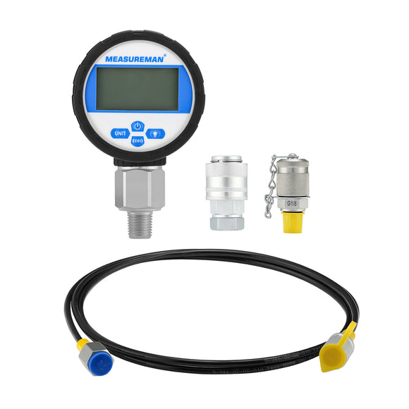 MEASUREMAN 10000PSI Digital Hydraulic Pressure Test Coupling Kit, 63-Inch Hose, G1/8 & Caterpillar Connectors, 0.4% Accuracy, 1/4’’ NPT Gauge for Excavators and Industrial Systems