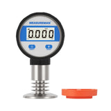 MEASUREMAN Sanitary Digital Pressure Gauge, 0-60 PSI, 2-1/2" Dial, 1/4" NPT Lower Mount & 60mm Tri-Clamp, 316 Stainless Steel, 1% FS Accuracy, Battery Powered with LED Backlight