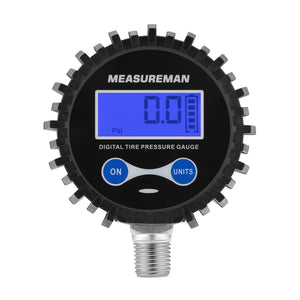 MEASUREMAN 2-1/2" Dial Size Digital Air Pressure Gauge with 1/4'' NPT Bottom Connector and Protective Boot, 0-250psi, Accuracy 1%, Battery Powered with LED Light