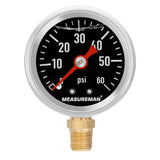 MEASUREMAN 1-1/2" Dial Size Black Dial, Glycerin Filled Fuel Pressure Gauge, 304 Stainless Steel case, 0-15Psi, -3-2-3%, 1/8" NPT Lower Mount