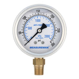 MEASUREMAN 2-1/2 Inch High Pressure Gauge, 0-300 PSI, Silicone Oil Filled, All-Weather Antifreeze, Stainless Steel Case, 1/4 NPT Lower Mount