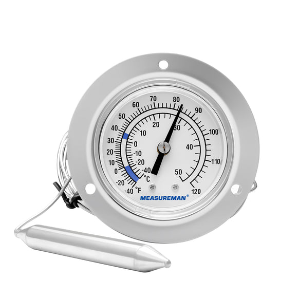 MEASUREMAN Vapor Capillary Flanged Panel Mount Refrigeration Thermometer, 2