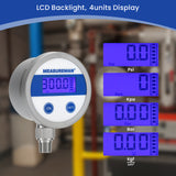 MEASUREMAN Economy Digital Pressure Gauge 2.5" Blue Backlit LCD, 0-60 PSI All Stainless Steel Case 1/4" NPT Connection 1% Accuracy
