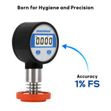 MEASUREMAN Sanitary Digital Pressure Gauge, 0-60 PSI, 2-1/2" Dial, 1/4" NPT Lower Mount & 60mm Tri-Clamp, 316 Stainless Steel, 1% FS Accuracy, Battery Powered with LED Backlight