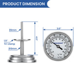 MEASUREMAN 1.5" Tri-Clamp Sanitary Thermometer - 3" Easy-to-Read Analog Dial for Homebrewing, Mash Tuns, and Kettles, 4" Stem Probe, 0-200°F Range