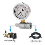 Measureman Pressure Washer Gauge Kit, 2-1/2 Inch, 6000 PSI, 3/8 Inch Stainless Steel Quick Connect, Liquid Filled Design