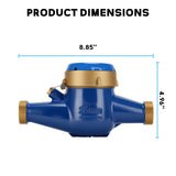 MEASUREMAN 1" Durable Multi-Jet Cubic Water Meter Lead-Free Brass Non-Pulsed Output for Home Water Systems