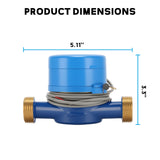 MEASUREMAN 3/4" Single-Jet Pulsed Brass Water Meter Gallons Measurement in Irrigation Systems
