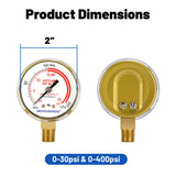 MEASUREMAN 2-Inch Dual Gauge Acetylene Regulator for Welding & Cutting – 0-30 PSI Low, 0-400 PSI High, Brass Body, Gold Case, 1/4" NPT Thread, UL Listed