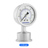 MEASUREMAN Stainless Steel Sanitary Pressure Gauge, 2.5” Dial, 0-60 PSI, Glycerin-Filled for Accuracy, 1.5” Tri Clamp Bottom Mount for Food, Dairy, and Pharmaceutical Applications