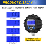 MEASUREMAN 2-1/2" Dial Size Digital Air Pressure Gauge with 1/4'' NPT Bottom Connector and Protective Boot, 0-250psi, Accuracy 1%, Battery Powered with LED Light Short Thread