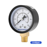 MEASUREMAN CO2 Regulator Gauge Set for Beer Kegs, 0-60 PSI, Dual Scale, Bar/PSI, 2’’ Dial, 1/4’’ NPT, Radial Mount, Black Iron Case, Aluminum Pointer, with Hose Clamps& Nylon seal