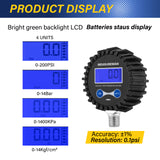 MEASUREMAN 2-1/2" Dial Size Digital Air Pressure Gauge with 1/4'' NPT Bottom Connector and Protective Boot, 0-250psi, Accuracy 1%, Battery Powered with LED Light