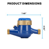 MEASUREMAN 3/4" Non-Pulsed Multi-Jet Cubic Meter Water Meter Brass Body Blue Lead-Free Outdoor Cold Water Monitor