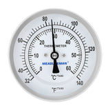 MEASUREMAN Hot Water Bi-Metal Thermometer, 3" Dial, 12" Lead-Free Brass Stem, 32-212°F/0-100°C Range, 2% Accuracy, 1/2" NPT Mount