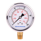 MEASUREMAN 2-1/2" Dial Size, Glycerin Filled Pressure Gauge, 0-100psi/kpa, 304 Stainless Steel Case, 1/4"NPT Lower Mount 2 Pack