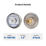 MEASURMAN Refrigerant Recovery Machine Replacement Pressure Gauges, 1.5" Dial & 0-700PSI, Stainless Steel Case, 1/8”NPT Brass Connection, Heavy Duty Gauge for Twin Cylinder Recovery Unit