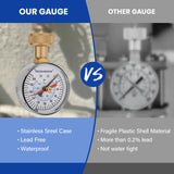 MEASUREMAN 0-200 PSI Water Pressure Gauge with Lazy Hand, 2-1/2'' Dial, Lead-Free, Stainless Steel Case, 3/4” Hose Thread, Water Pressure Gauge for Home
