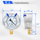 MEASUREMAN PRO 2.5'' Glycerin Filled Pressure Gauge, 30inHg-0 Vacuum,304 Stainless Steel Case, 1/4" NPT Lower Mount,for Air Conditioning Line, Tank, Air Pump, HVAC Test