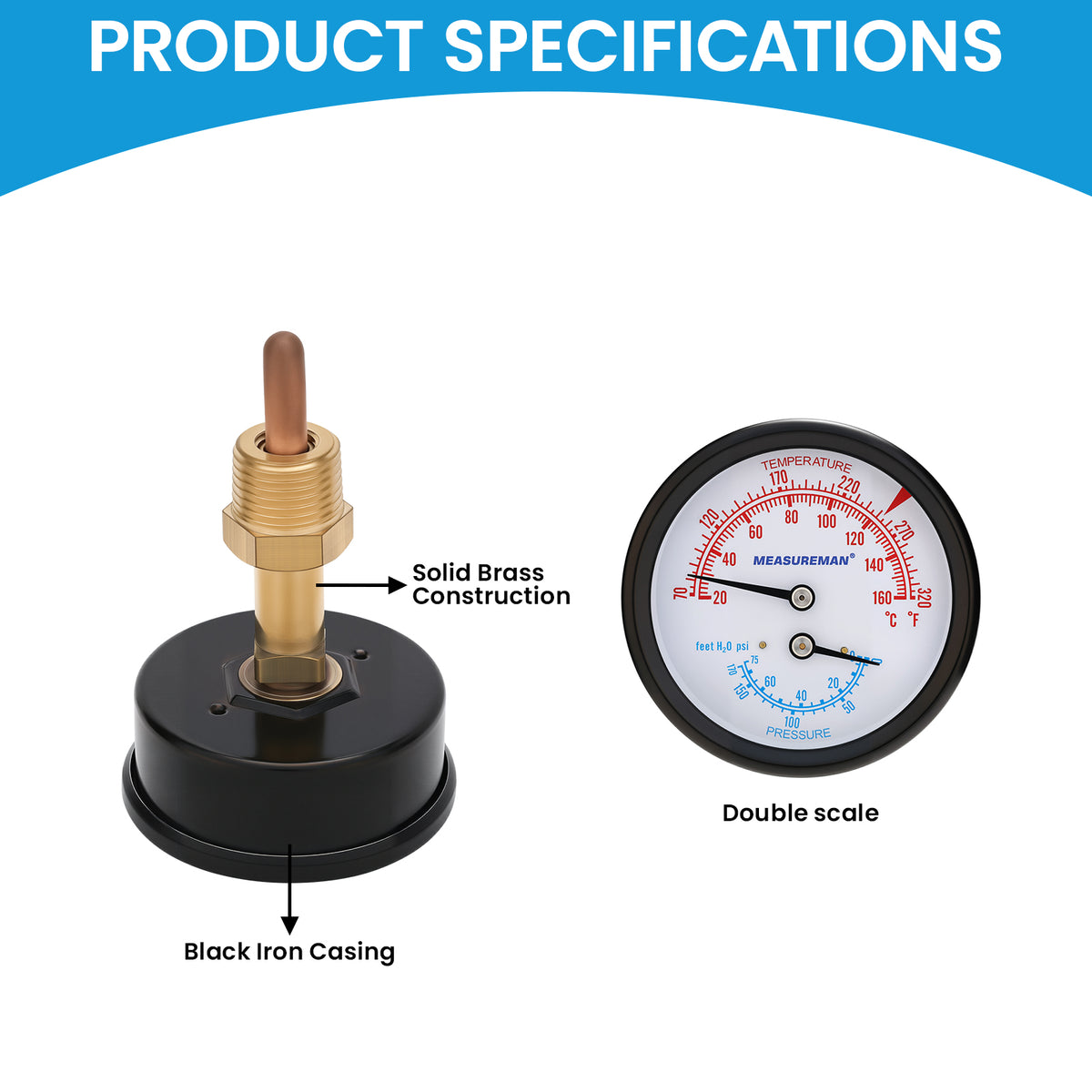 MEASUREMAN Commercial Tridicator Boiler Gauge Kit, 2.5