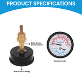 MEASUREMAN Commercial Tridicator Boiler Gauge Kit, 2.5" Dial, 0-75 PSI (ft H₂O) & 70-320°F, 1/4" NPT Back Mount with 1/2" NPT Adapter and O-Ring（2.95'' Stem）